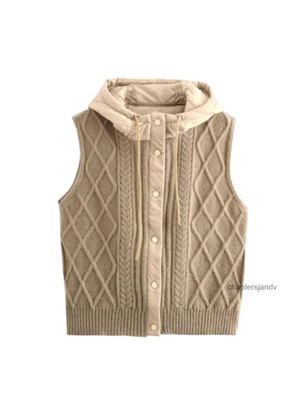Quilted Hooded Knit Vest Lightweight Padded Sleeveless Snap Front